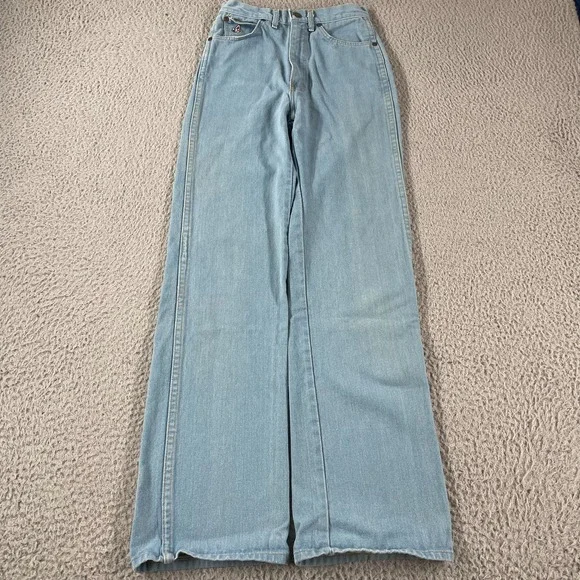 Vintage 70s Brittania High Rise Jeans Size 14 Slim Butterfly Embroidered Pocket - Picture 2 of 16